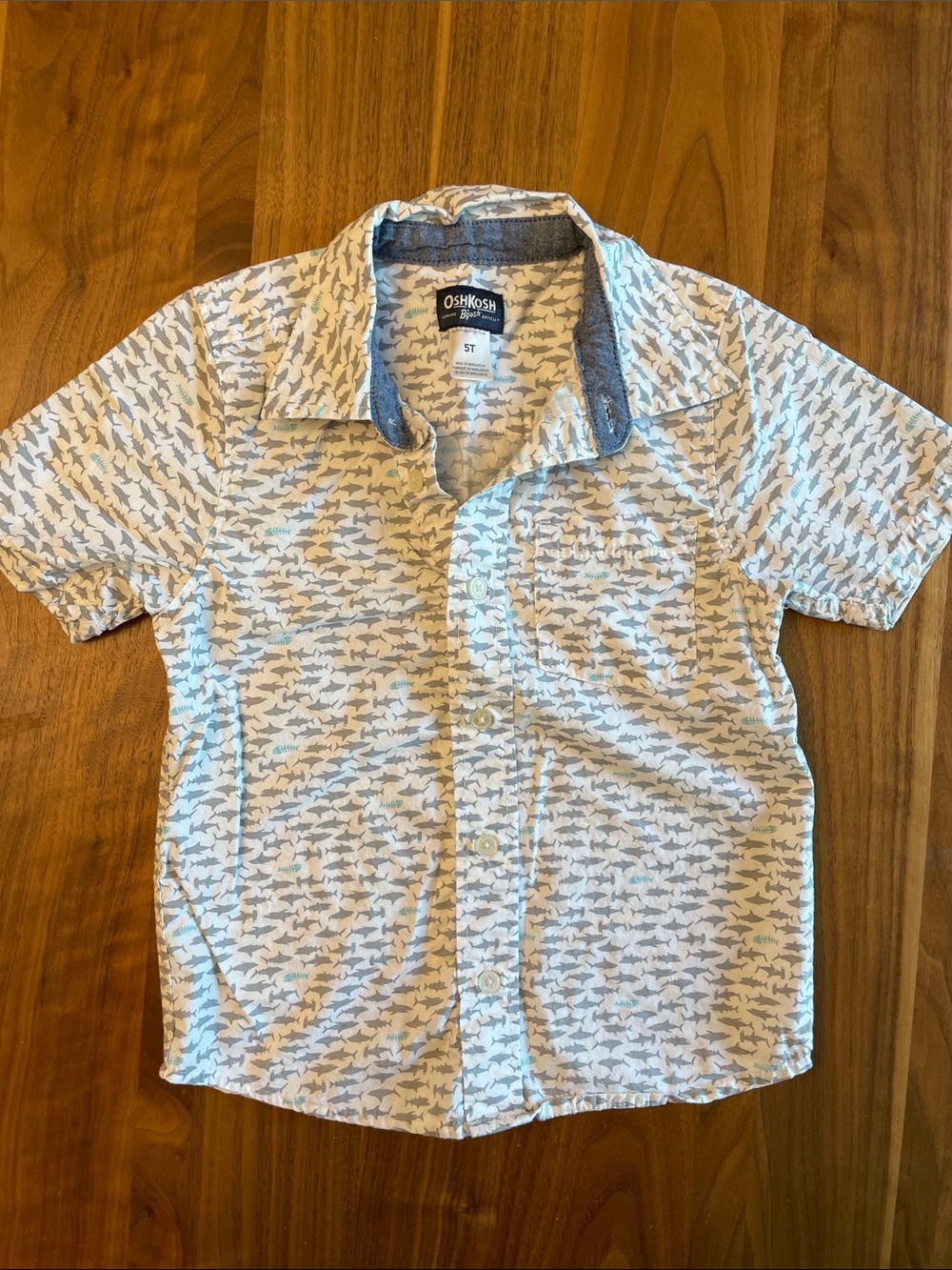 OshKosh B'gosh Light Blue and White Shark Print Short-Sleeve Button-Down Shirt